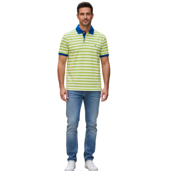 Tommy Hilfiger Men's Green Striped Polo Shirt Classic Fit Size M - Picture 6 of 8
